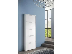 Sapateira Margherita, Móvel de entrada multiuso com 5 portas sanfonadas, Sapateira moderna, 100% Fabricado na Itália, 67x18h184 cm, Branco