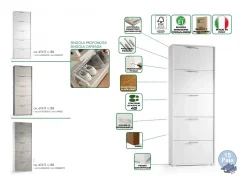Sapateira Margherita, móvel de entrada multiuso com 5 portas sanfonadas, sapateira moderna, 100% Fabricado na Itália, 67x18h184 cm, Cimento e Branco