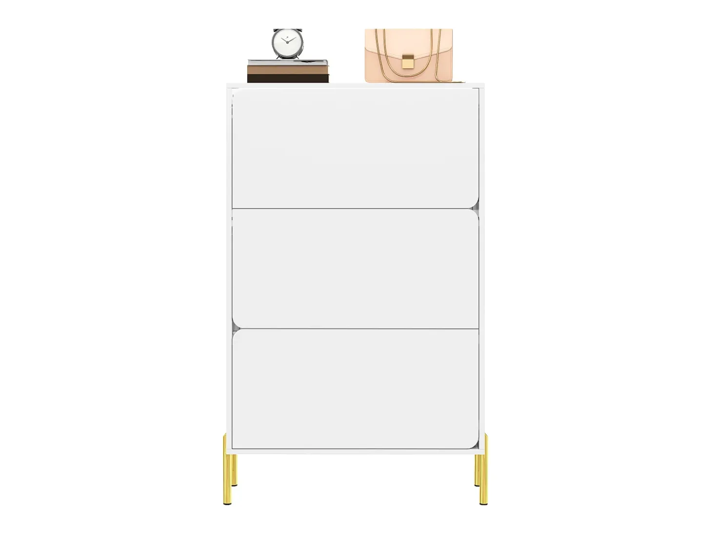 Sapateira minimalista moderna - 73 x 24 x 120 cm - com 3 portas - pés dourados - MDF - branca