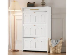 Sapateira moderna - 70 x 25 x 123,5 cm - com 6 compartimentos + 1 gaveta - para hall de entrada e sala de estar - MDF - branca