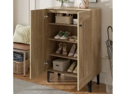 Sapateira moderna - 60 x 31,5 x 95 cm - com 2 portas e prateleiras em vários níveis - aglomerado - cor natural