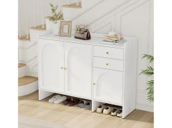 Sapateira moderna - 120 x 35 x 90 cm - com 3 portas + 2 gavetas - para hall de entrada - MDF - branca