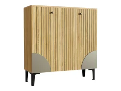 Sapateira moderna - 90 x 32 x 94 cm - com aparência de madeira e 3 portas - em aglomerado - cor natural
