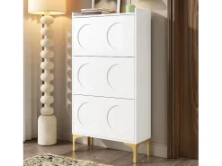 Sapateira moderna - 63 x 24 x 120 cm - com 3 portas + pés de metal - MDF - branca