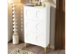 Sapateira moderna - 63 x 24 x 120 cm - com 3 portas + pés de metal - MDF - branca