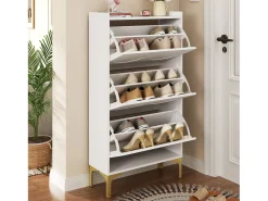 Sapateira moderna - 63 x 24 x 120 cm - com 3 portas + pés de metal - MDF - branca