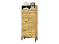 Sapateira moderna - 63 x 24 x 147 cm - com 3 portas + compartimentos adicionais - MDF - cor natural