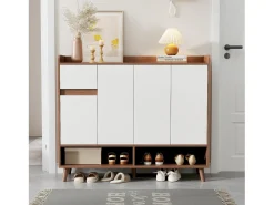 Sapateira moderna - 120 x 35 x 99 cm - com 4 portas + 1 gaveta + prateleira ajustável - aglomerado - natural + branco