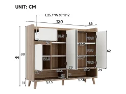 Sapateira moderna - 120 x 35 x 99 cm - com 4 portas + 1 gaveta + prateleira ajustável - aglomerado - natural + branco
