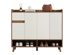 Sapateira moderna - 120 x 35 x 99 cm - com 4 portas + 1 gaveta + prateleira ajustável - aglomerado - natural + branco