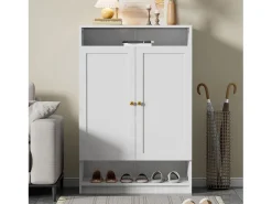 Sapateira moderna - 73 x 34 x 109 - com prateleiras ajustáveis ​​+ 2 portas - aglomerado - branco