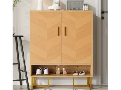 Sapateira moderna - 80 x 38 x 100 cm - padrão de madeira exclusivo - estrutura de ferro dourado - com 2 portas - MDF - cor natural