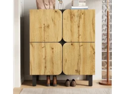 Sapateira moderna - 80 x 38,5 x 95 cm - com 4 portas + prateleiras ajustáveis - pés de ferro - MDF - natural + preto