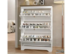 Sapateira moderna - 87 x 26 x 120 cm - com 3 portas - para hall de entrada/corredor - MDF - branca