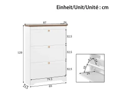 Sapateira moderna - 87 x 26 x 120 cm - com 3 portas - para hall de entrada/corredor - MDF - branca