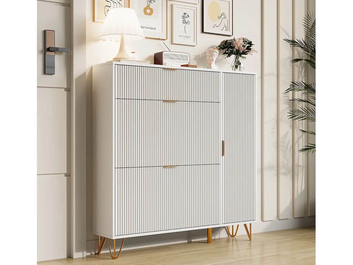 Sapateira Moderna Branco com Armazenamento Regulável e Design Antiderrapante – Estilo Luxo Leve