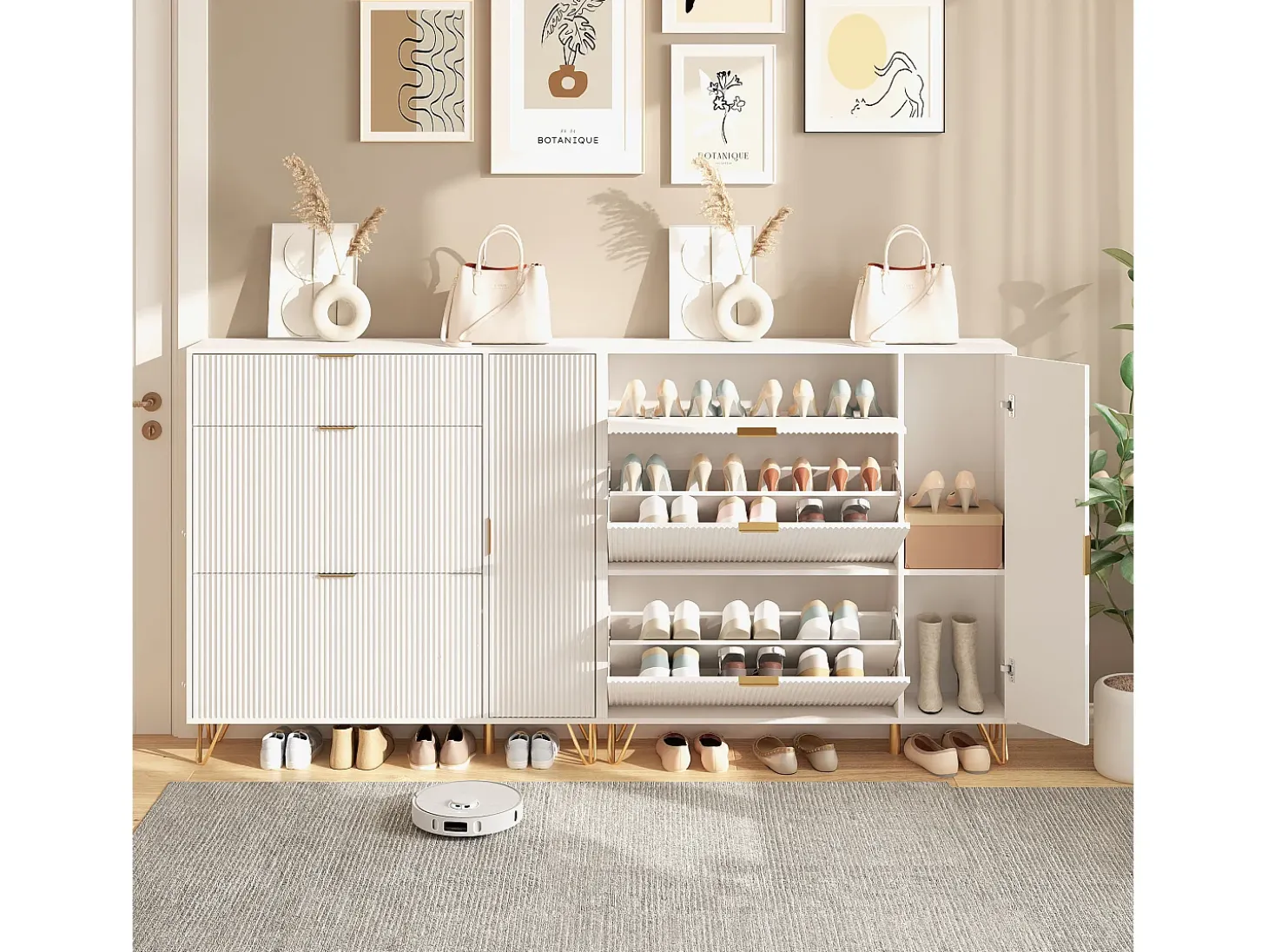 Sapateira Moderna Branco com Armazenamento Regulável e Design Antiderrapante – Estilo Luxo Leve