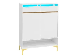 Sapateira moderna com 2 gavetas e 2 portas 80×35×105 cm Amplo espaço de arrumação com luzes LED Branco