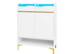 Sapateira moderna com 2 gavetas e 2 portas 80×35×105 cm Amplo espaço de arrumação com luzes LED Branco