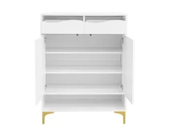 Sapateira moderna com 2 gavetas e 2 portas 80×35×105 cm Amplo espaço de arrumação com luzes LED Branco
