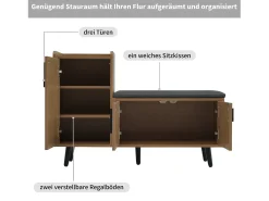 Sapateira moderna com 3 portas e almofada - pernas e puxadores de metal - cor natural - 100 x 34 x 69 cm