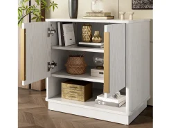 Sapateira moderna com 2 portas e compartimento aberto - 60 x 40 x 61 cm - puxadores dourados - MDF - branca