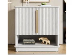 Sapateira moderna com 2 portas e compartimento aberto - 60 x 40 x 61 cm - puxadores dourados - MDF - branca