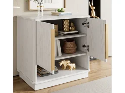 Sapateira moderna com 2 portas e compartimento aberto - 60 x 40 x 61 cm - puxadores dourados - MDF - branca