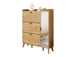 Sapateira moderna com espelho e portas de abrir + prateleira - 110 x 24 x 137,5 cm - MDF - cor natural