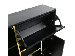 Sapateira moderna com frentes brilhantes, portas de prateleiras ajustáveis, LEDs coloridos, preta
