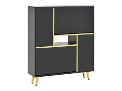 Sapateira moderna com frentes brilhantes, portas de prateleiras ajustáveis, LEDs coloridos, preta