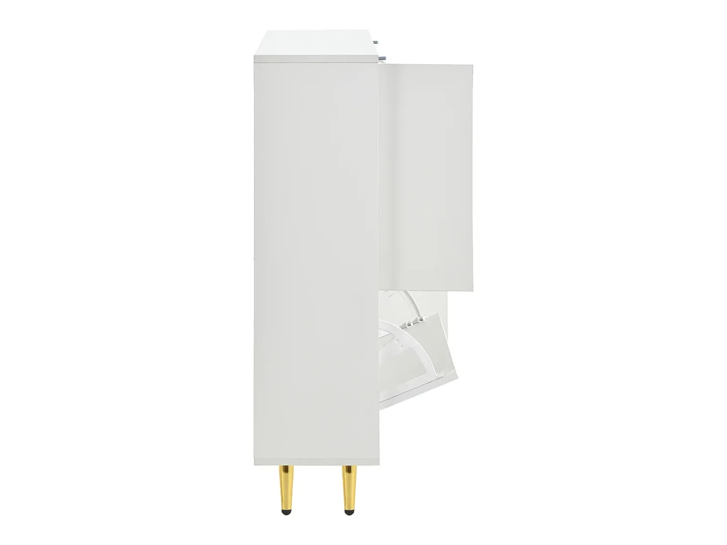 Sapateira moderna com frentes brilhantes, portas de prateleiras ajustáveis, LEDs coloridos, branco