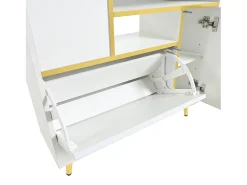 Sapateira moderna com frentes brilhantes, portas de prateleiras ajustáveis, LEDs coloridos, branco