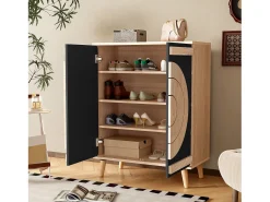 Sapateira moderna com portas redondas e geométricas - 76 x 37 x 98,5 cm - MDF - preta