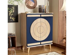 Sapateira moderna com portas redondas e geométricas - 76 x 37 x 98,5 cm - aglomerado - cor natural