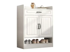 Sapateira moderna com prateleiras ajustáveis + 1 gaveta + 2 portas - 75 x 36 x 95,5 cm - aglomerado - branco