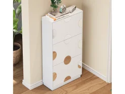 Sapateira moderna e exclusiva - 63 x 24 x 120 cm - com 3 portas + espelho redondo - MDF - branca