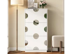 Sapateira moderna e exclusiva - 63 x 24 x 120 cm - com 3 portas + espelho redondo - MDF - branca