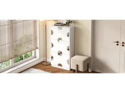 Sapateira moderna e exclusiva - 63 x 24 x 120 cm - com 3 portas + espelho redondo - MDF - branca