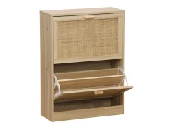 Sapateira moderna em melamina de pinho e rattan, 60x82x24 cm