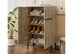 Sapateira moderna para hall de entrada - 60 x 34,5 x 95 cm - com 2 portas + prateleiras ajustáveis - aglomerado - cor natural