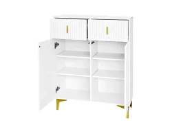 Sapateira multifuncional com puxador, Aparador com 2 gavetas e 2 portas, Branco