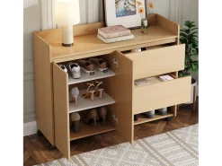 Sapateira móvel - 110 x 35 x 86 cm - com 2 gavetas + 1 porta - MDF - natural