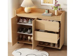 Sapateira móvel - 110 x 35 x 86 cm - com 2 gavetas + 1 porta - MDF - natural