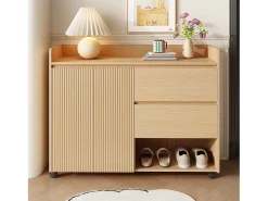 Sapateira móvel - 110 x 35 x 86 cm - com 2 gavetas + 1 porta - MDF - natural