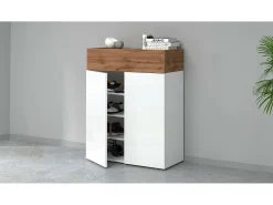 Sapateira Oliviero, Sapateira com 3 portas,Armário de entrada multifuncional, 76x38h100 cm, Branco e Carvalho
