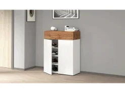 Sapateira Oliviero, Sapateira com 3 portas,Armário de entrada multifuncional, 76x38h100 cm, Branco e Carvalho