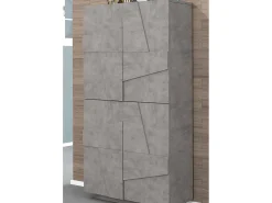 Sapateira Orfeo, Armário multiuso com 4 portas articuladas, Sapateira de entrada, 100% Fabricado na Itália, 81x38h167 cm, Cimento