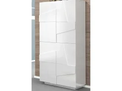 Sapateira Orfeo, Armário multiuso com 4 portas articuladas, Sapateira de entrada, 100% Fabricado na Itália, 81x38h167 cm, Branco brilhante