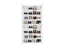 Sapateira Orfeo, Armário multiuso com 4 portas articuladas, Sapateira de entrada, 100% Fabricado na Itália, 81x38h167 cm, Branco brilhante